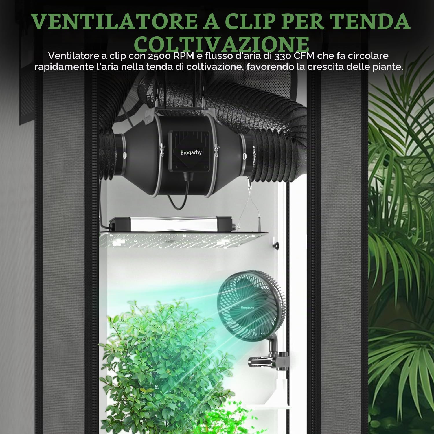 10W Grow Ventilatore con Clip, 10 velocità Ventilatore Automazione Oscillante, EC Motore, Silenzioso Clip Fan per Grow Tent.