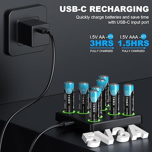 Miniatura 2 de Baterías AA recargables USB con cargador, paquete de 8 baterías de litio AA de 1.5 V, 3500 mWh, 3.5 A, batería doble A de alta potencia, carga