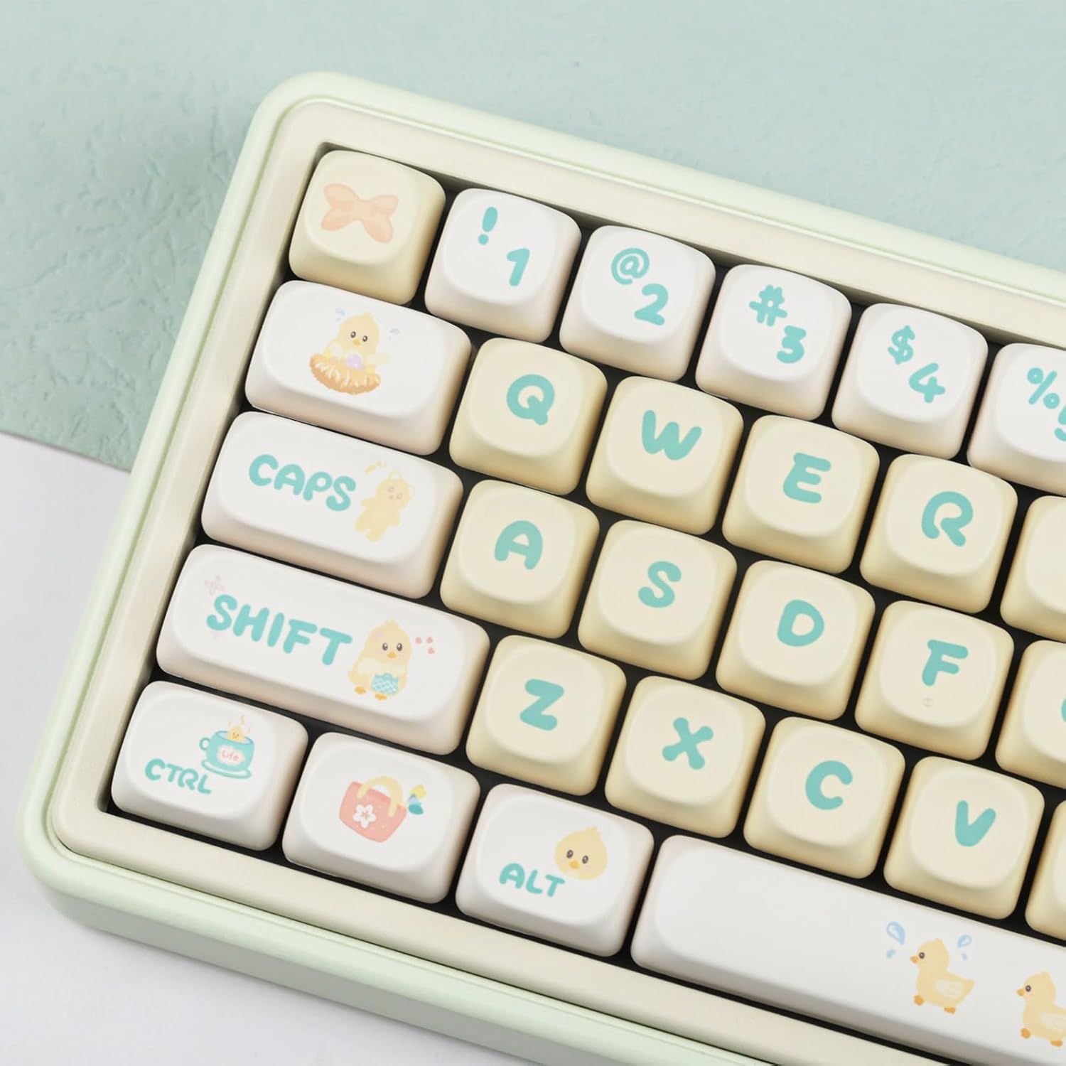 Hyekit PBT Keycaps - 143 Picnic Duck MOA Profile Custom Keycaps for Cherry Gateron MX Switches, Mac Windows PC Keyboard