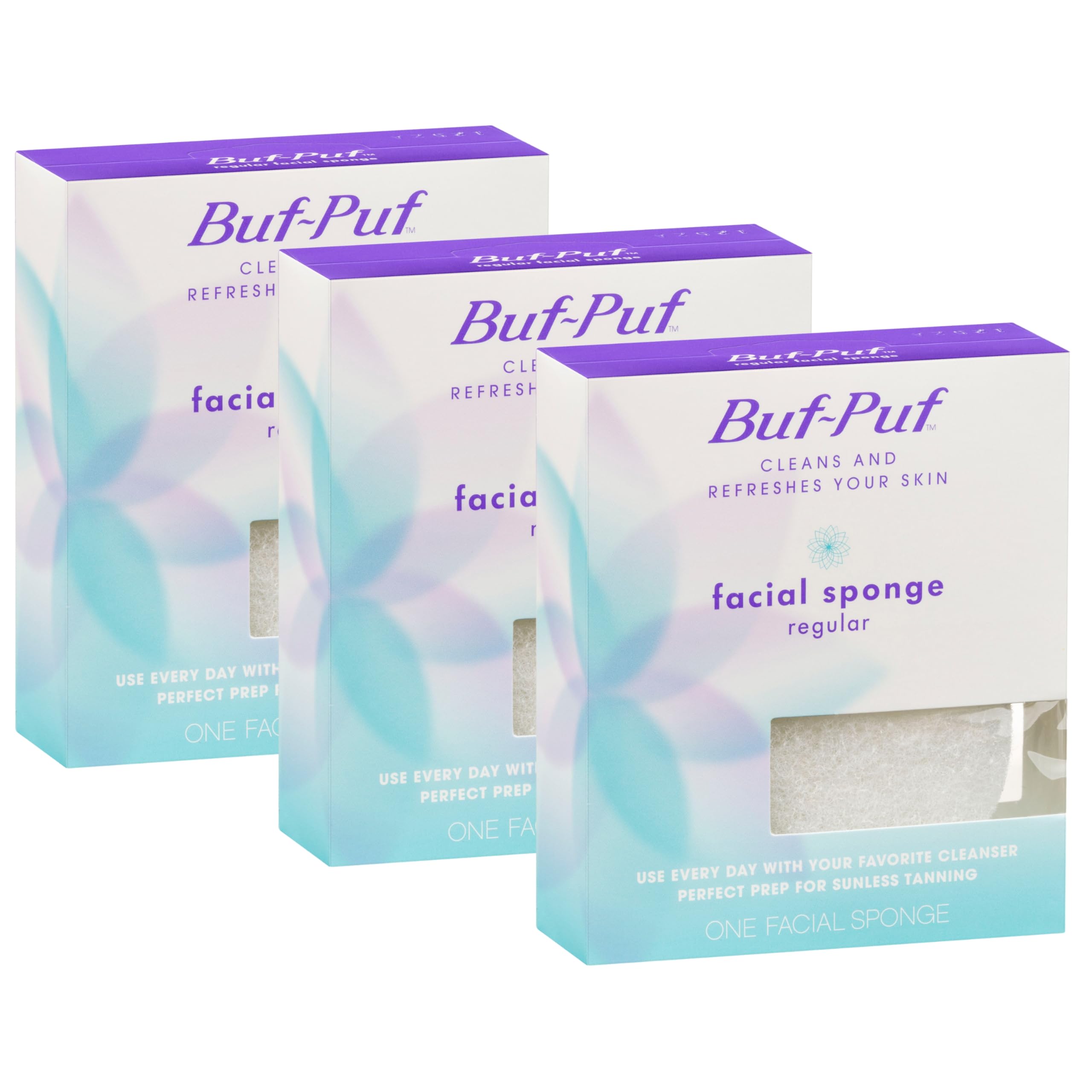 Buf-Puf Facial Sponge, Dermatologist Developed, Removes Deep Down Dirt & Makeup That Causes Breakouts and Blackheads, Reusable, Exfoliating, White, 3