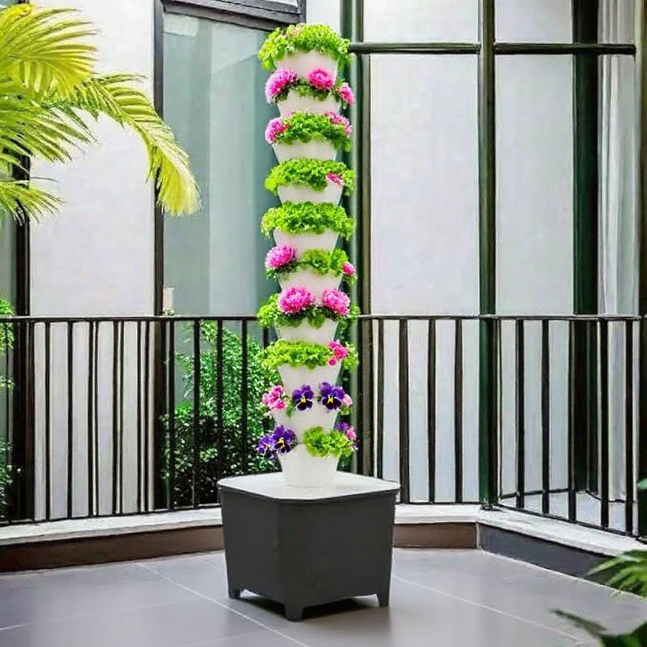 TIRUSSS Hydroponic Growing System Kit, Aeroponic Tower 50 Hole Garden Vertical Vegetable Planting System with Pump and Mobile Water Tank