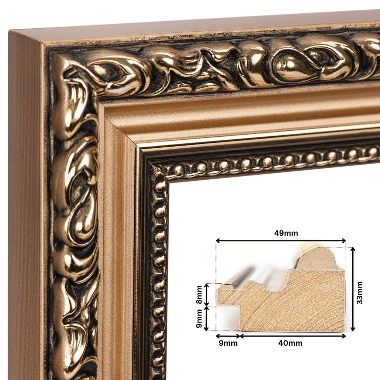 CLAMARO Oslo Barockspiegel, antik, Fichte Massivholz, Bronze, 50 x 70 cm | Handgefertigt in Deutschland, Echtglas, HDF-Rückwand, Metallaufhänger, Hoch- und Querformat, für Flur, Bad, Garderobe