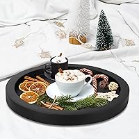 Vista 5 de Bandeja decorativa redonda para mesa de café, mesa de comedor, encimera, pequeñas bandejas de servir de madera, decoración de cocina de granja, Negro