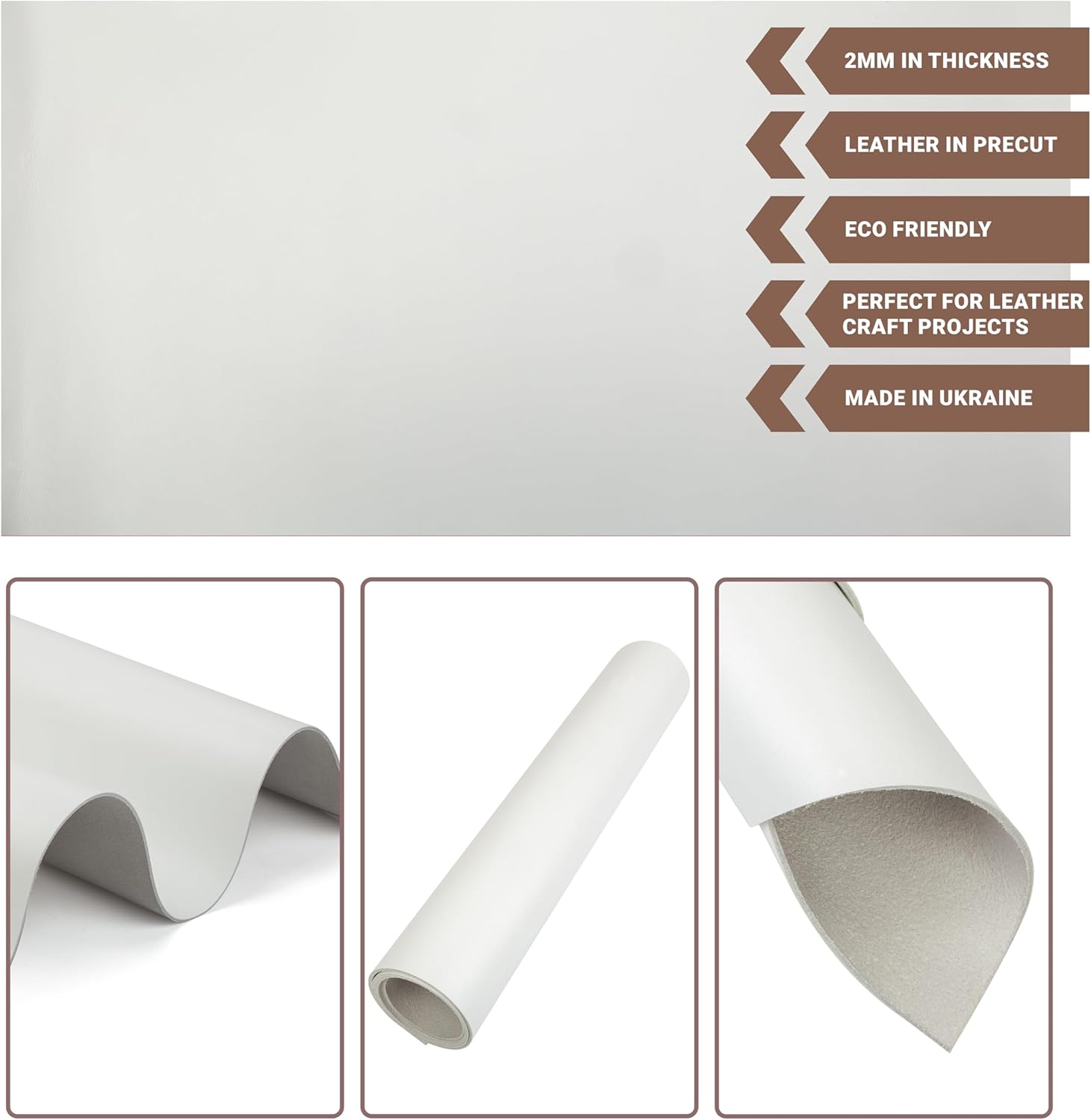 Shkira 12''X24'' Tooling Leather Square - 2.0MM White Sheets for Crafts - Leather Sheets for Crafts Tooling Sewing Hobby - Thick Cowhide Pieces - Fabric for Crafting