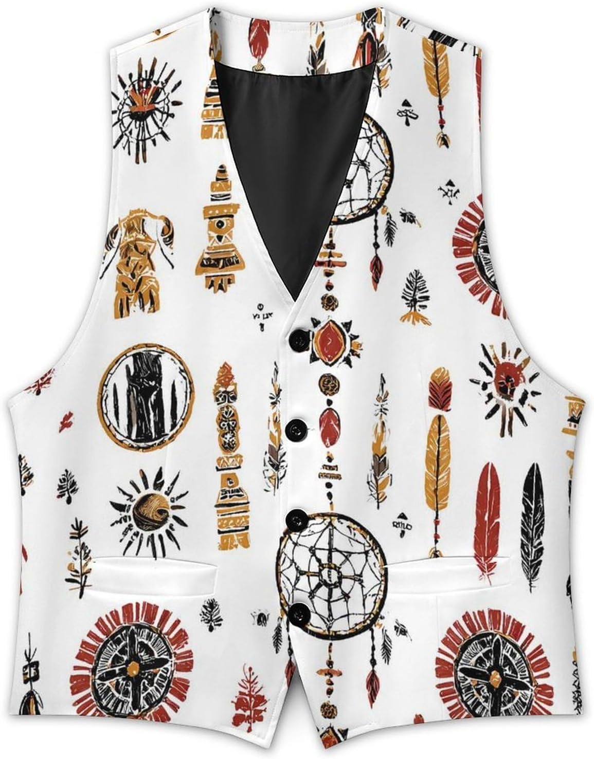 Native U.S. Symbols Men Formal Suit Vest V-Neck Button Waistcoat for Business Wedding