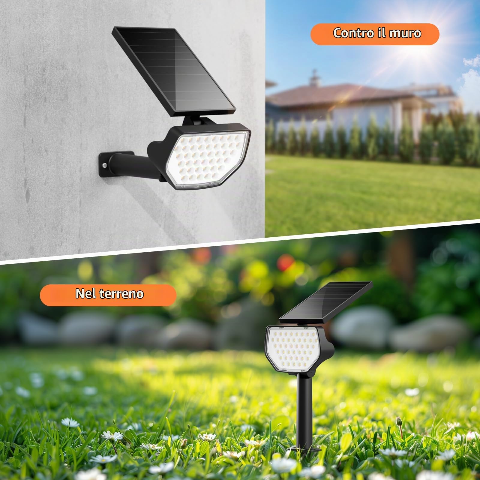 Lepro Faretti Solari da Esterno, Luci Solari Esterno Giardino Bianco Freddo 6500K e IP65 Impermeabile, 43 LED Lampade Solari da Giardino Potenti per Cortile, Patio, Vialetto, Alberi, 4 Pezzi