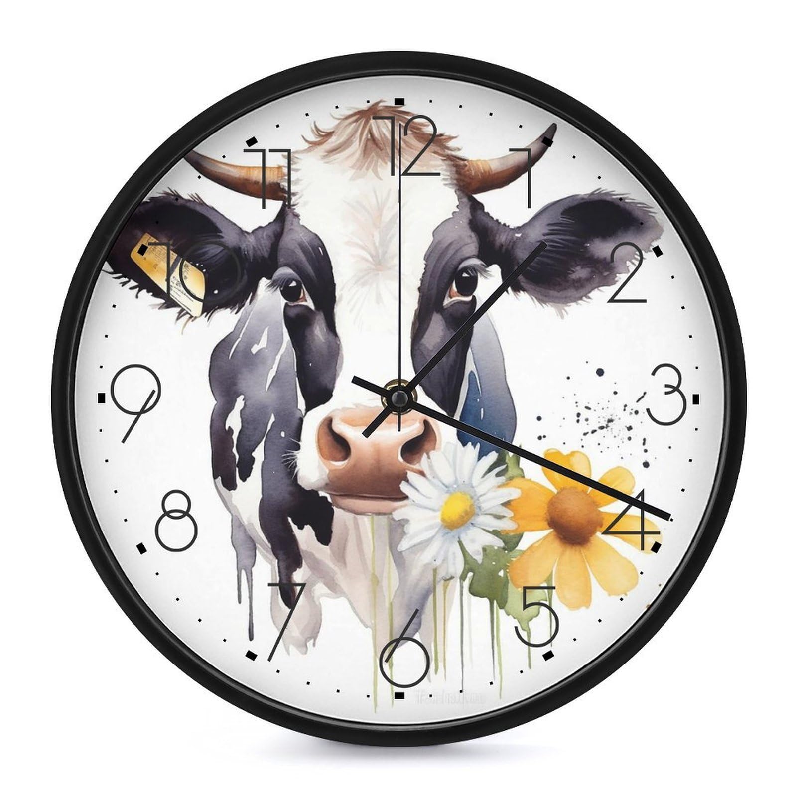 Horloge murale ronde de vache aquarelle silencieuse à piles pour salon