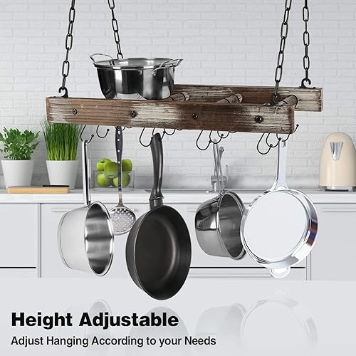 Miniatura 4 de J JACKCUBE DESIGN MK603B - Estante colgante para ollas, colgador de pared, multiusos, de madera rústica y metal, organizador de almacenamiento de