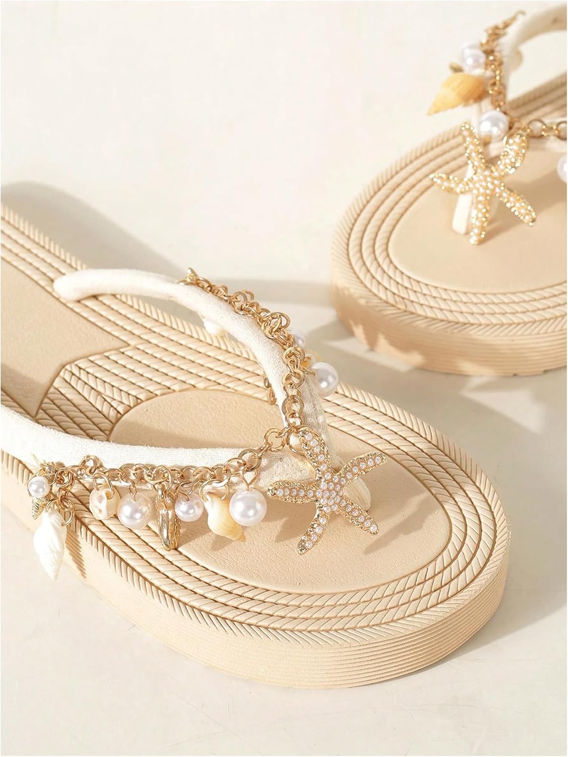 Verdusa Women's Boho Starfish Pearl Rhinestone Thong Sandals Open Toe Slip on Flip Flop Sandals - Image 7