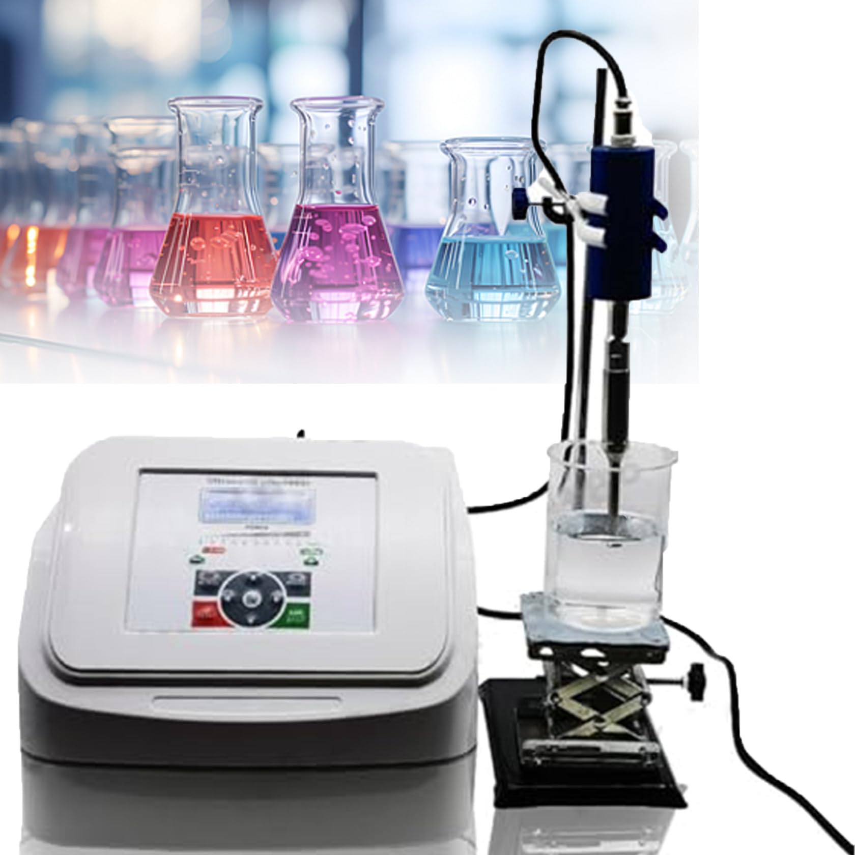 Ultradźwiękowy homogenizator laboratoryjny emulgator z sondą tytanową, pojemność 600 ml, timer 1s-99h, idealny do laboratorium, kosmetyków, żywności, sondy 3 mm do wydajnego mieszania