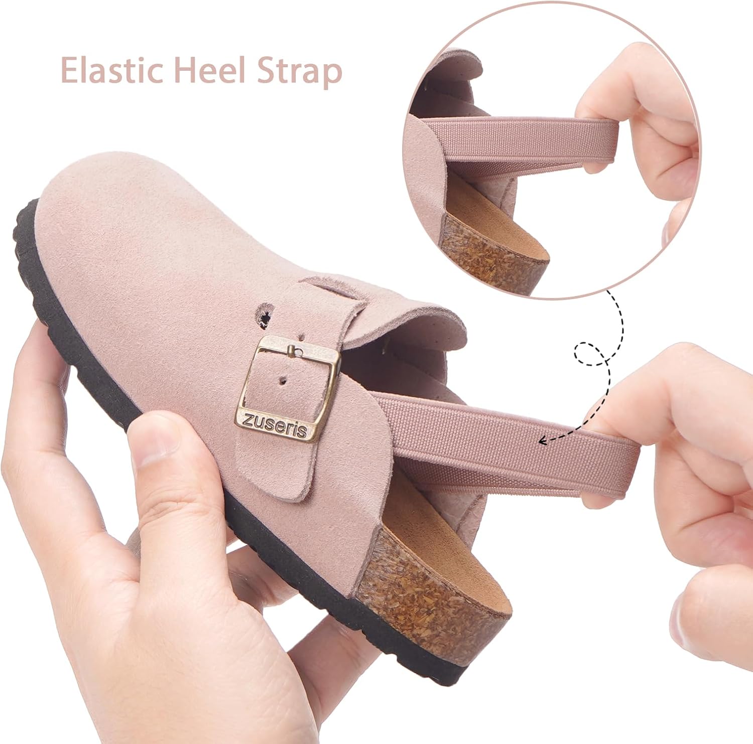 ZUSERIS Kids Suede Clogs Toddler Clogs Boys Girls Cork Footbed Sandals Potato Shoes Leather Slip On Mules with Adjustable Buckle - Image 5