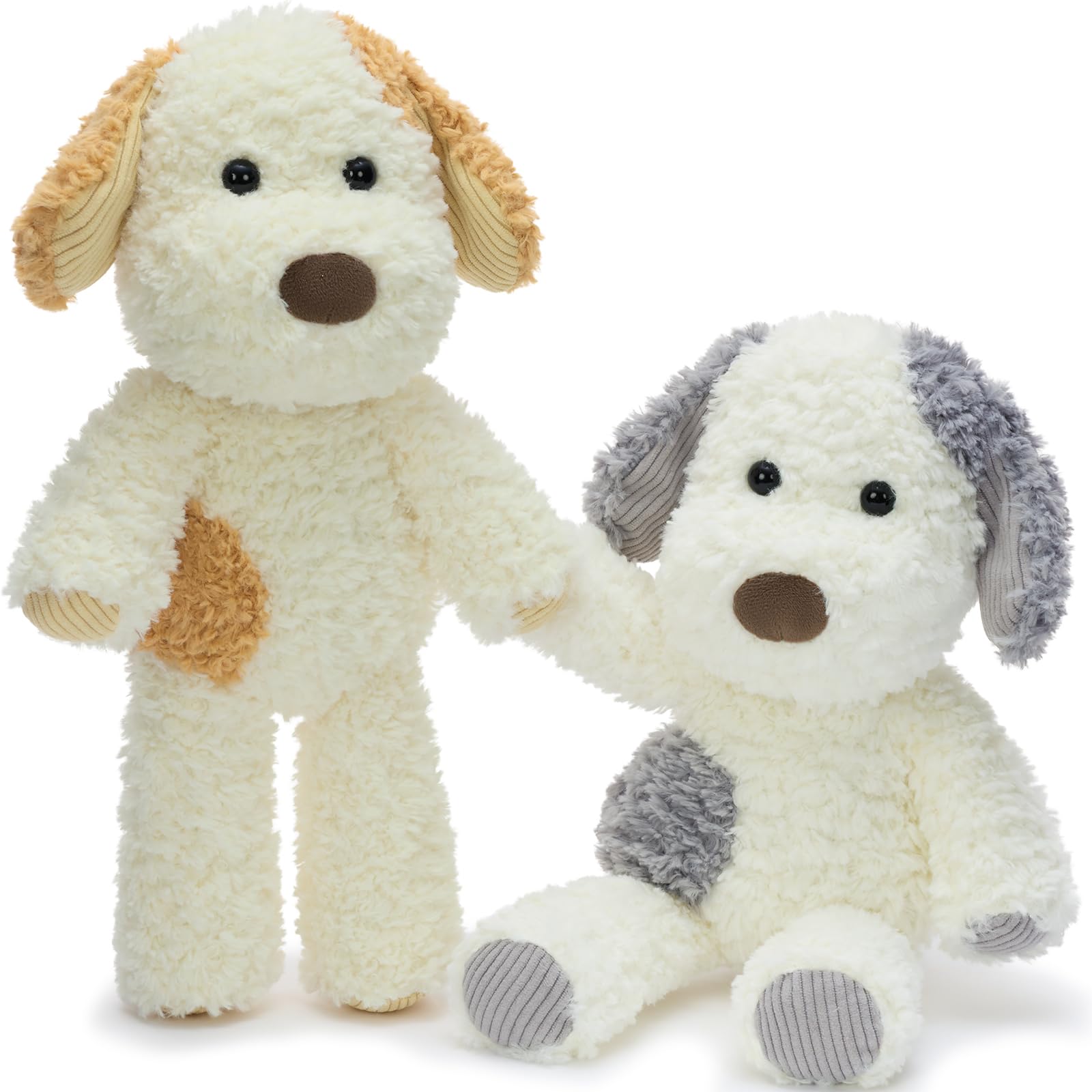 MorisMos Set di 2 orsacchiotti per cani, 30 cm, realistico, in peluche, per bambini, ragazzi e ragazze, decorazione per compleanno (marrone chiaro, macchie grigie)
