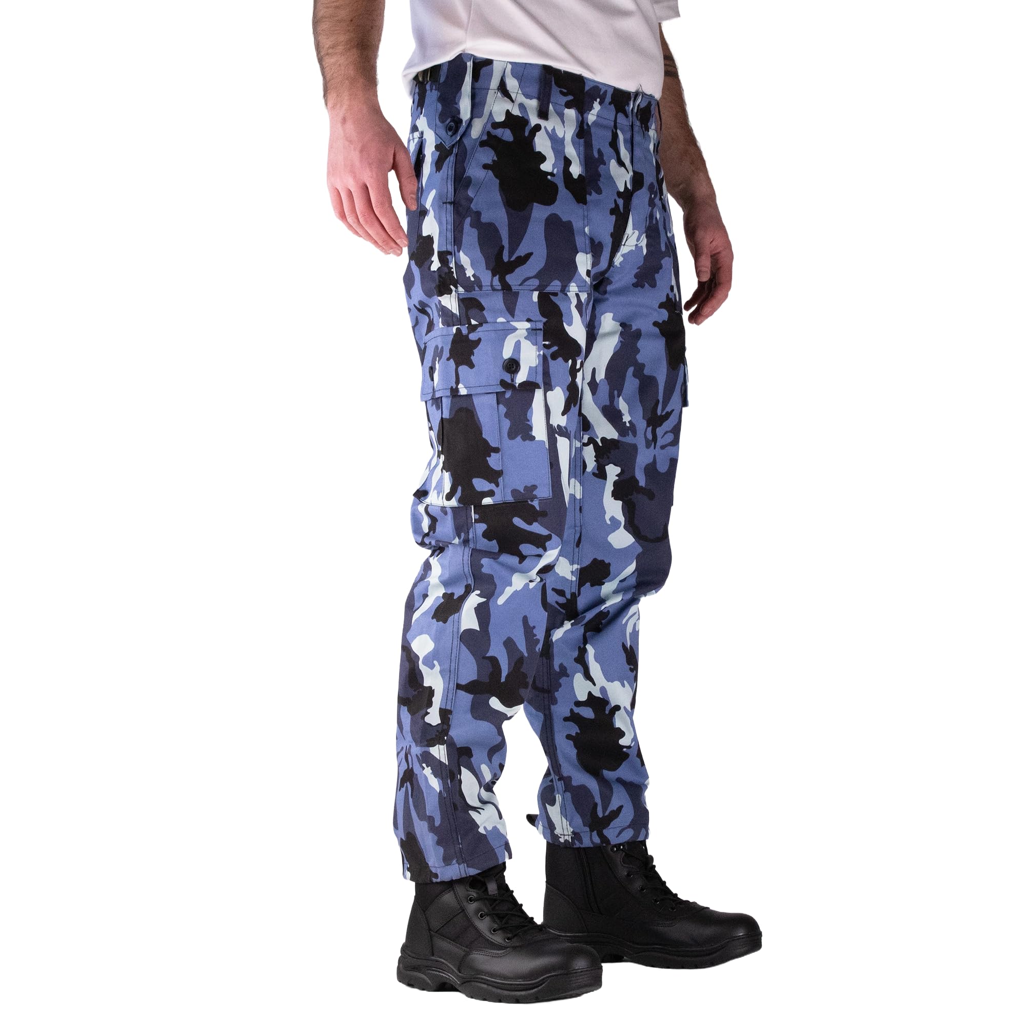 Savage Island Men's Blue Camo Combat Cargo Military Trousers, 30W / 30L