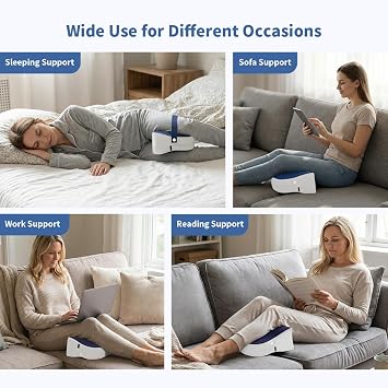 Knee Pillow for Side Sleepers - Removable Adjustable Strap Between Leg Pillow for Side Sleeping - Cooling Cover Memory Foam Knee Pillow for Hip Pain, Spine Alignment, Navy Blue