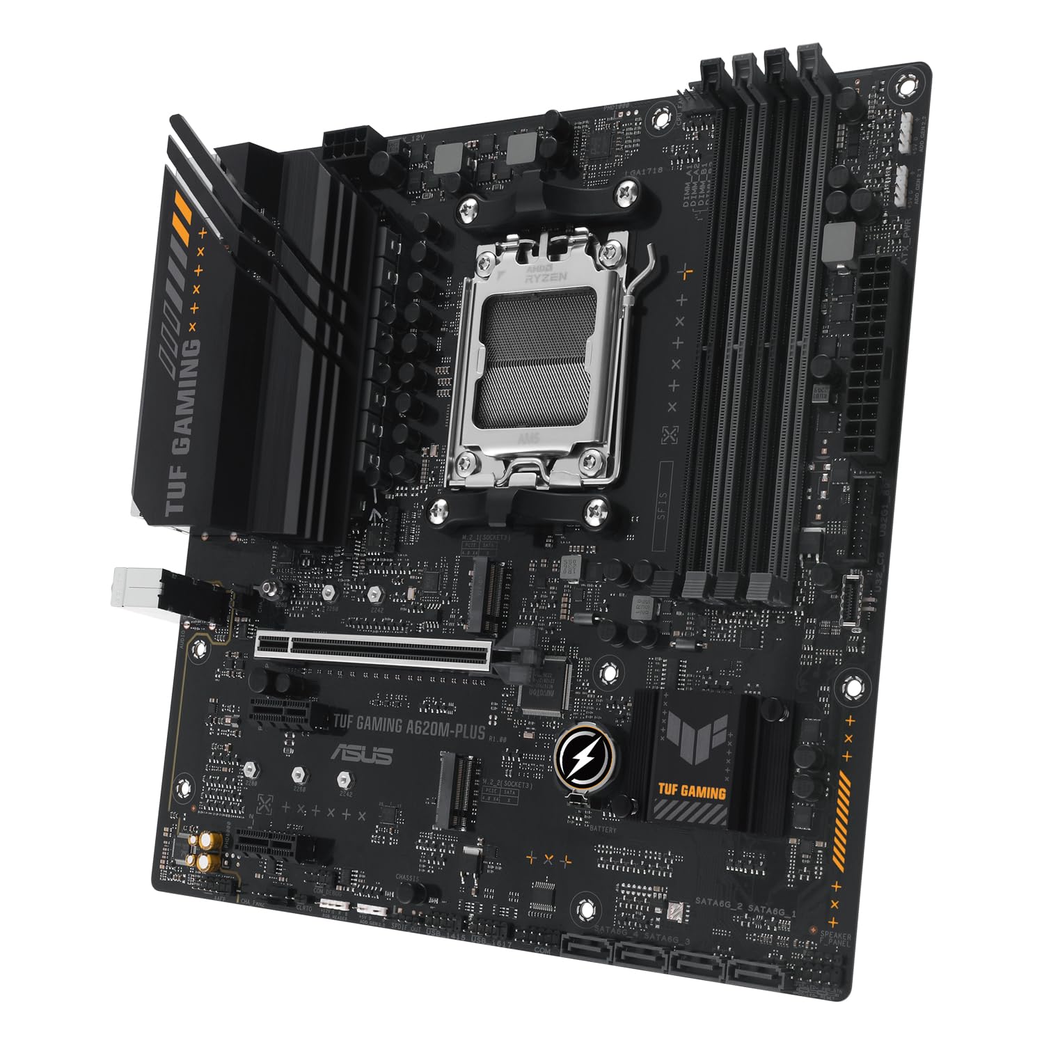 ASUS TUF Gaming A620M-PLUS Placa Base Micro-ATX AMD A620 (2.5Gb Ethernet, 2 x DisplayPort, HDMI, USB 3.2 Gen 1, USB 3.2 Gen 1 Type-C Frontal, BIOS Flashback, cancelación de Ruido, Arua Sync), Negro