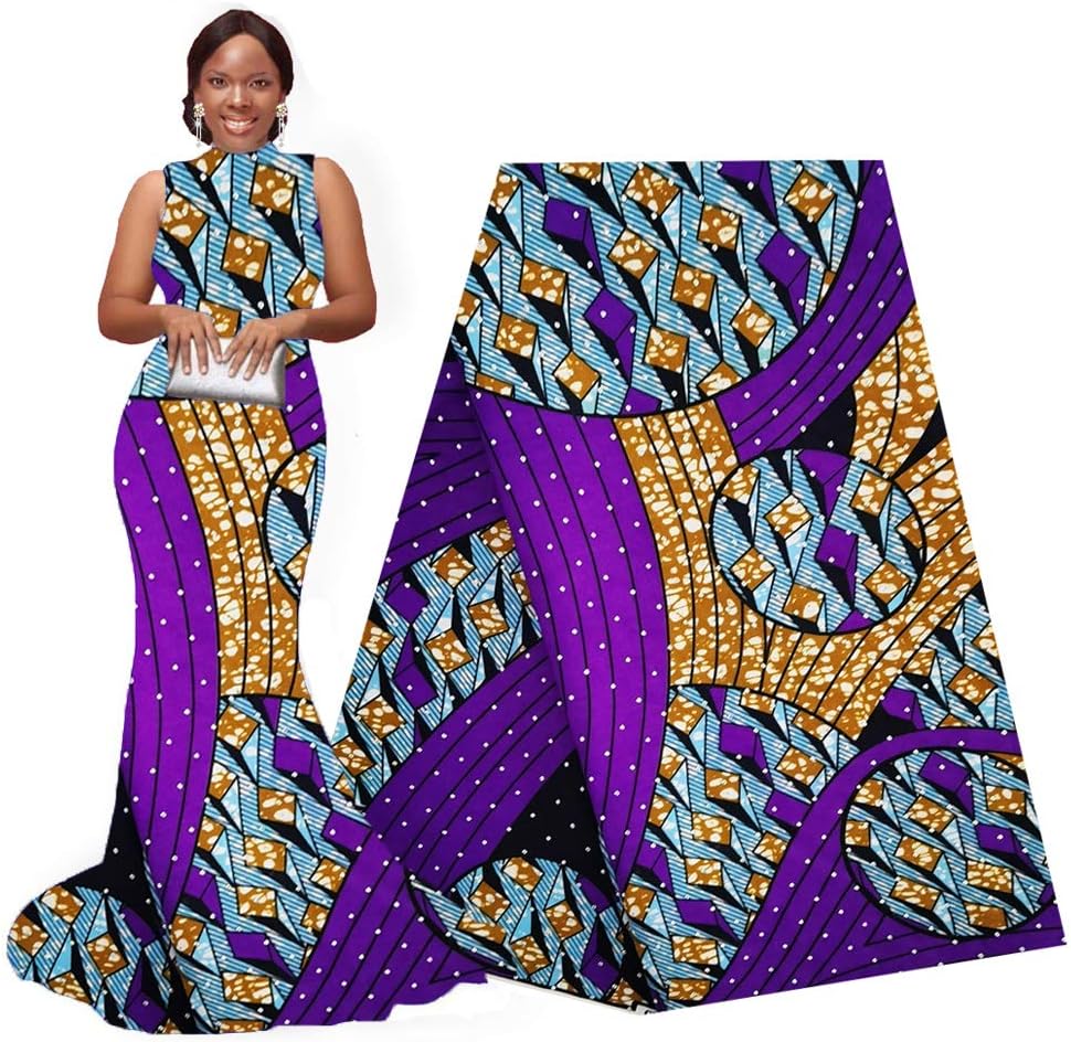 pqdaysun African Super Wax Print Fabric Ankara Fabric Wax Material 6 Yards for Sewing Dress Clothing (Purple)