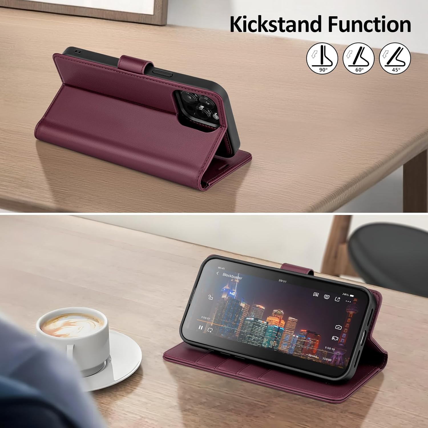 Shieldtop Compatible with Magsafe Magnetic 2 in 1 Detachable iPhone 13 Pro Max Wallet Case with Card Holder Credit Slots Men Women,PU Leather RFID Blocking Flip Kickstand for Apple 13 Pro Max,Wine Red