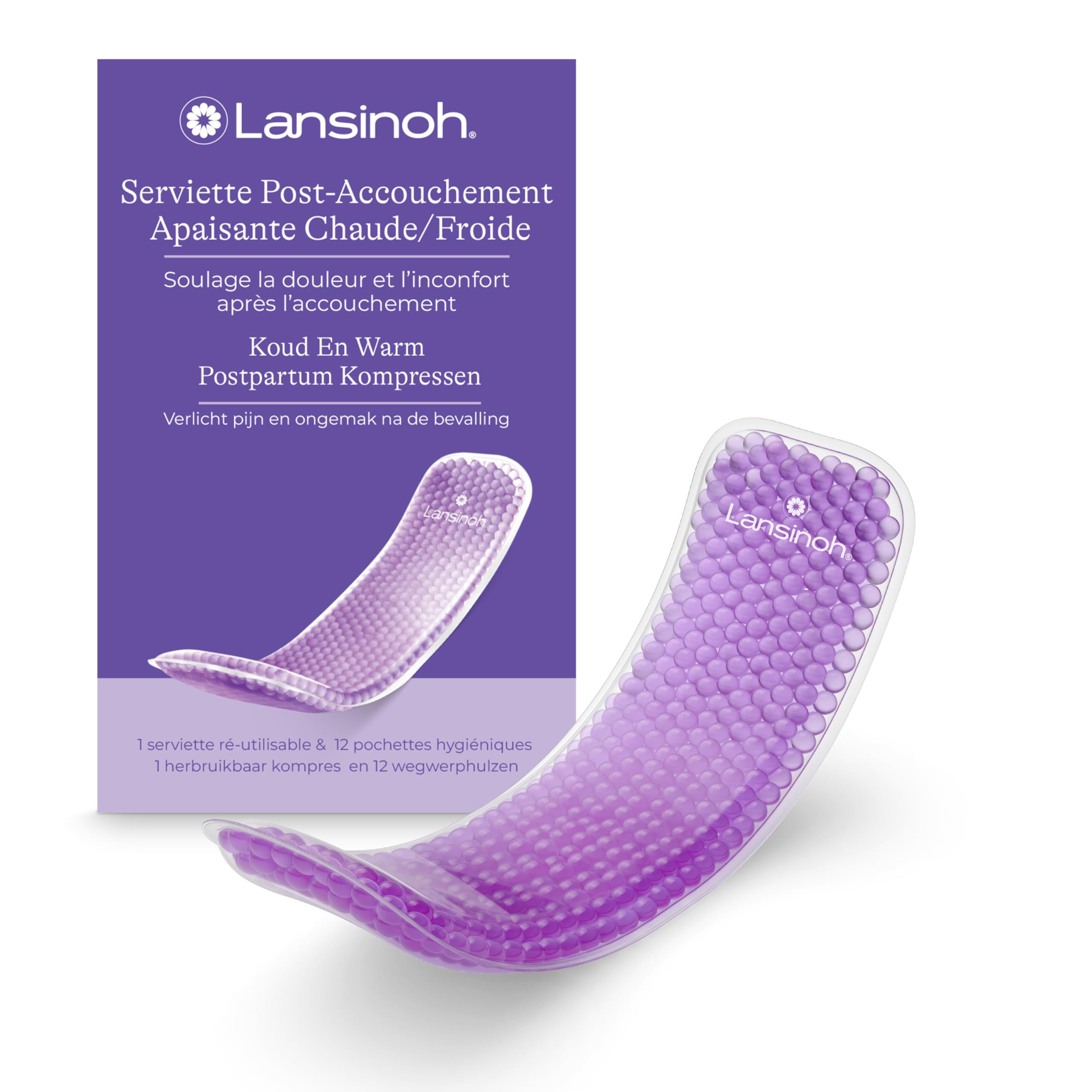 Lansinoh I Serviette Apaisante Post-Accouchement Chaud/Froid - Poche de perles en Gel Réutilisable - Micro-ondes ou Congélateur - Soulage Périnée, Hémorroïdes, Crampes - Housse Jetable Soin postnatal