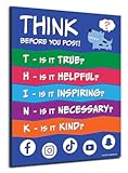 Safety Magnets THINK Before You Post Poster (10 Pack) — Stop Bullying, Kindness, Growth Mindset, Middle School Classroom Posters — Laminated, 17 x 22