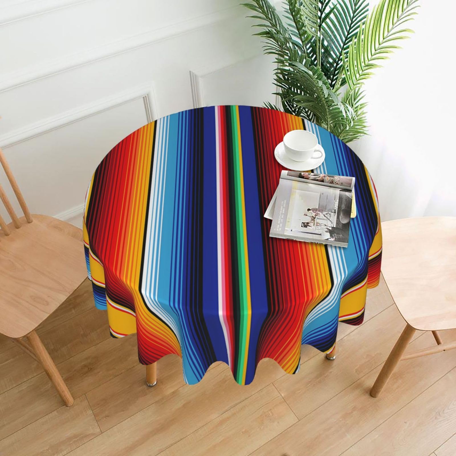 60 Inch Round Tablecloth Waterproof and Stain Resistant Washable Polyester Table Cloths, Decorative Fabric Table Cover Mexican Blanket Stripes