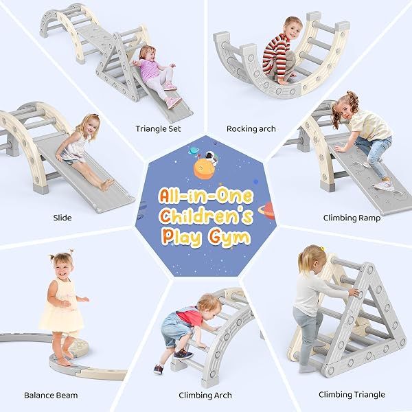 Parcours motricité bébé,Montessori Triangle d'escalade, Cadre d'escalade avec échelle Triangulaire, échelle en Arc et 2 Planches d'escalade, connexions renforcées 50 kg 1 à 6 Ans - 3