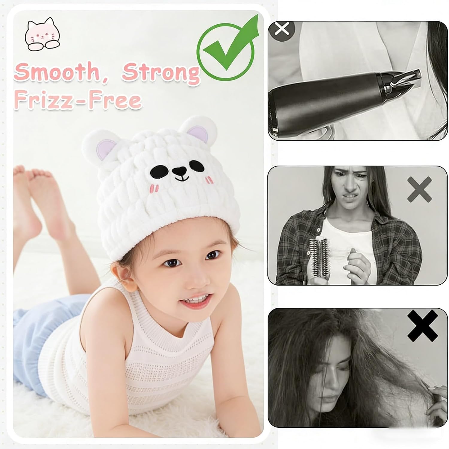 Children's microfiber hair drying towel, super absorbent and quick-drying hair towel, cute cartoon design, quick-drying head towel, suitable for boys and girls, can be used for bathing and shampooing