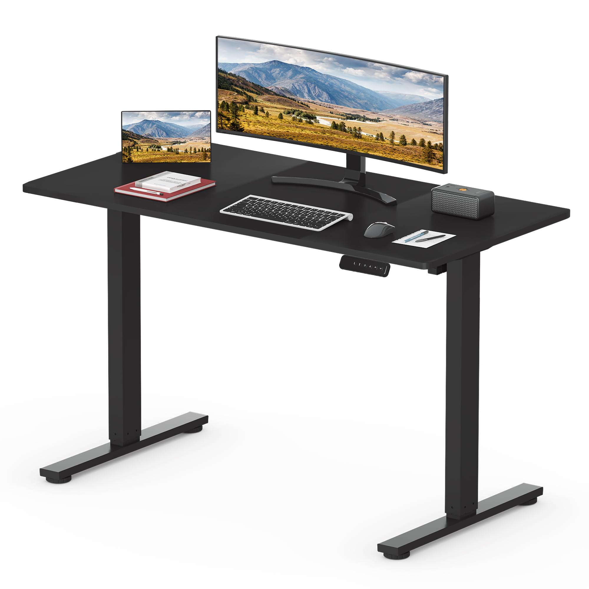 SANODESK Electric Standing Desk ONE PIECE 120 * 60 Height Adjustable Desk With Memory Smart Panel Sit Stand Table With for Home Office (Black Frame+Black Desktop โ image 1
