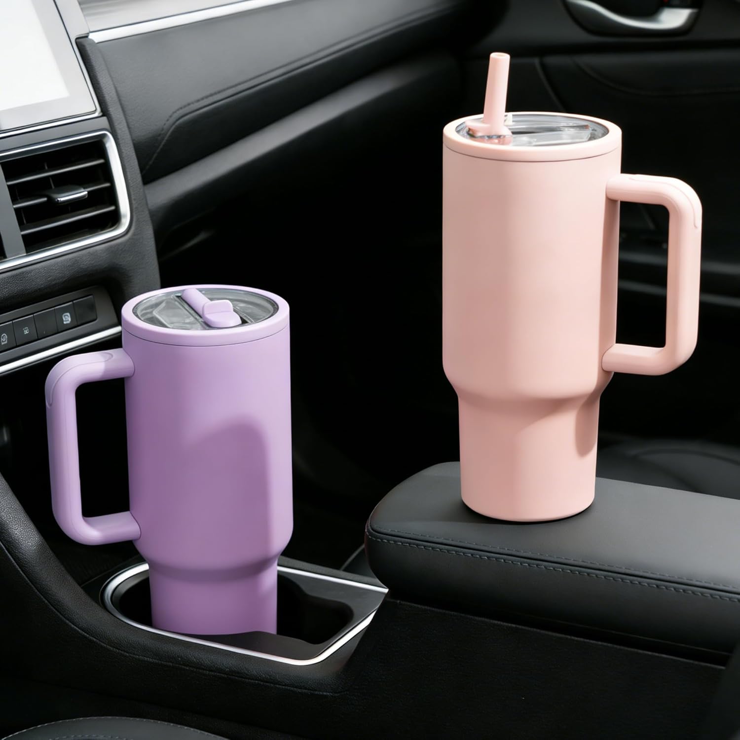 40 oz Insulated Tumbler with Handle and Straw, 100% Leakproof Stainless Steel Water Bottle Travel Mug, Valentine's Day Tumbler, Gifts for Men & Women,Cup Holder Friendly,BPA-Free (Peach pink) - Image 5