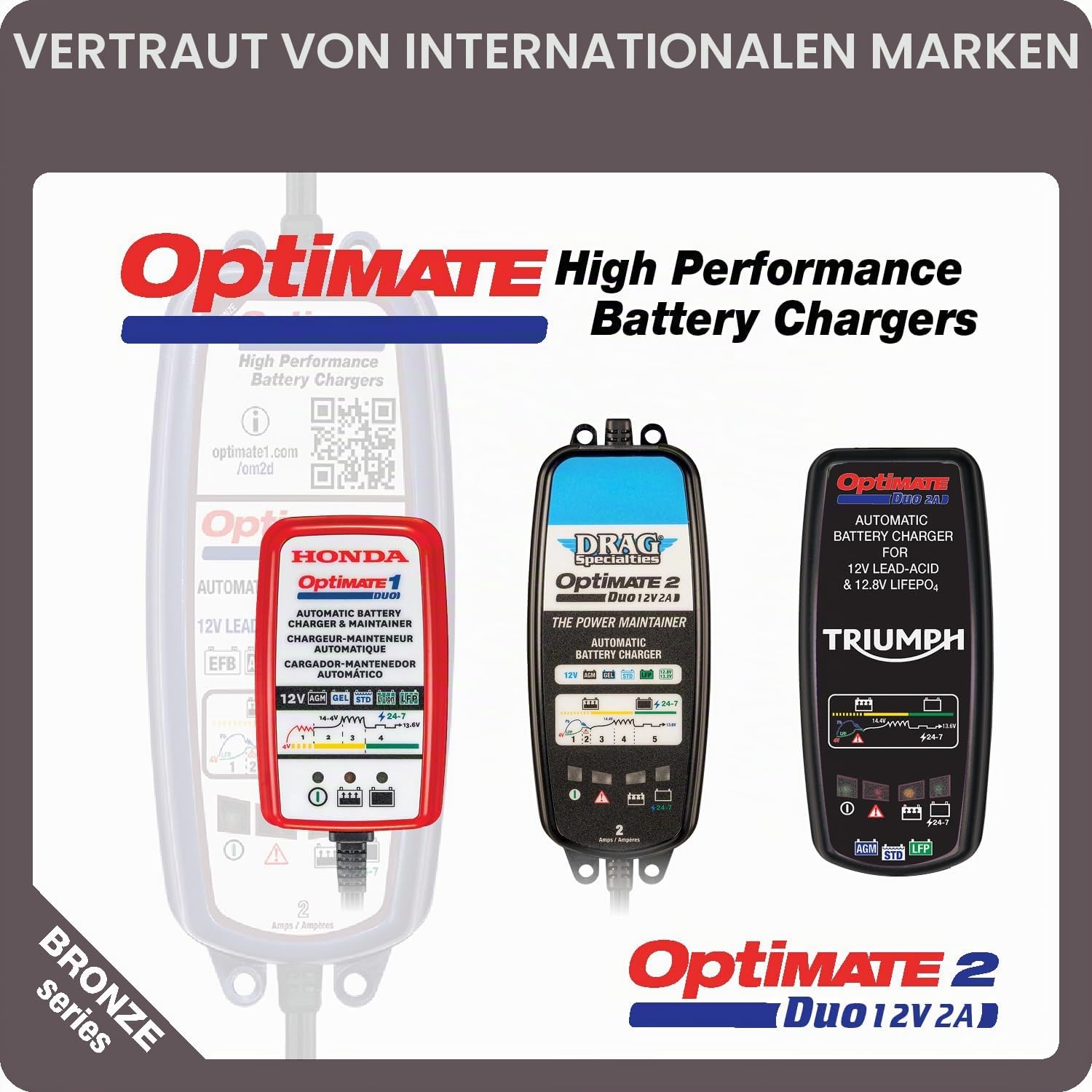OptiMate 2 DUO 12V / 12,8V Batterieladegerät & Wartungsgerät – Automatisches 5-Stufen-Smart-Ladegerät (2A) – Für Blei-Säure- und Lithium-LiFePO4-Batterien – Sichere 24/7-Wartung, wetterfest
