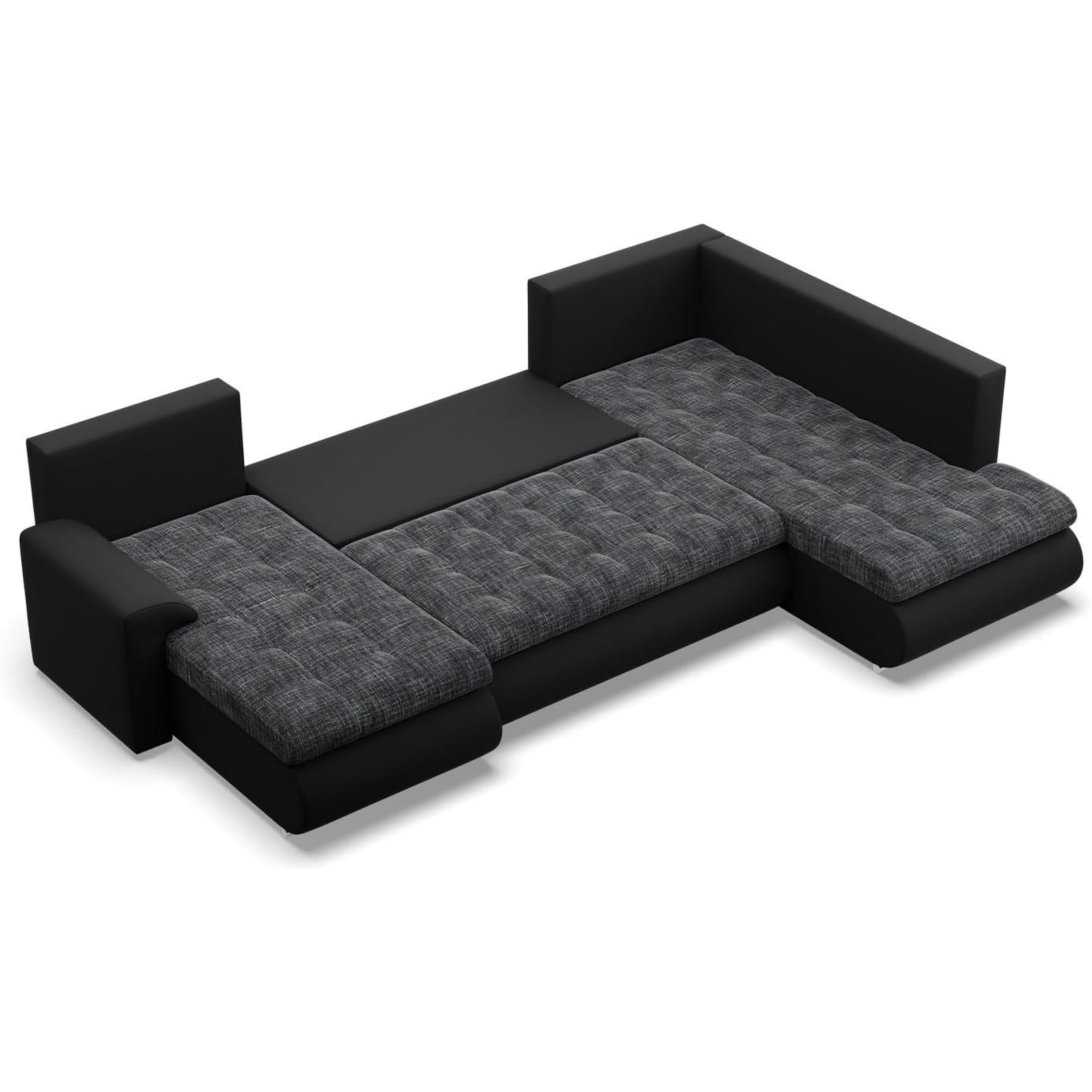 Mebligo - Ecksofa mit Schlaffunktion und 3 Bettkasten FORESTA 300x89x200 (BxHxT) Dunkelgrau + Schwarz - Ottomane Rechts Eckcouch, Couch U Form, Sofa Wohnzimmer, Sofas & Couches, Eckschlafsofa