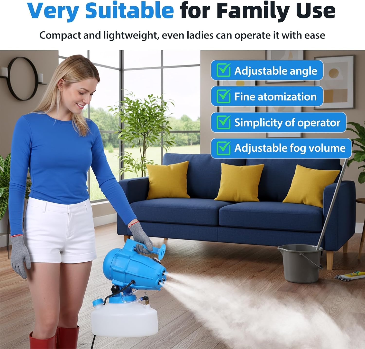 5L(1.3 Gallon) Electric ULV Fogger Sprayer Machine,Portable Mist Fogger with 3 Nozzles,Adjustable Flow Rate, 30ft Spraying Distance for Home, Hotel, School, Church, Garden, Yard Blue US