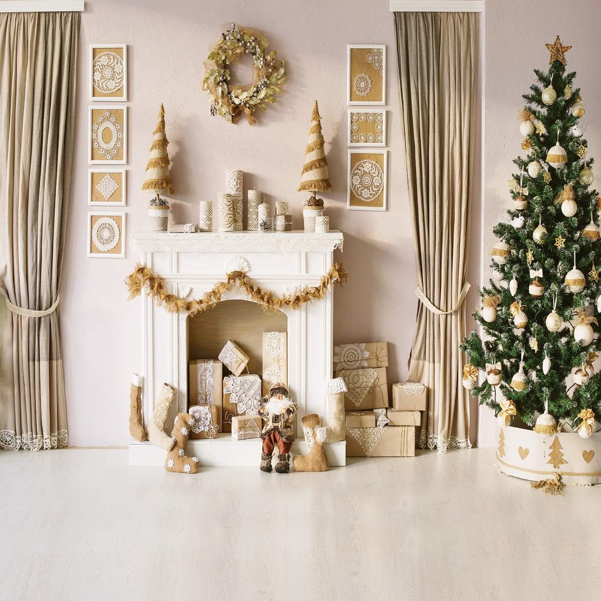 AIIKES 10x10FT Christmas Tree Fireplace Indoor Photography Background ...
