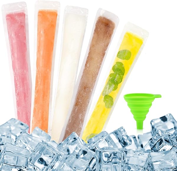 100 Pezzi Sacchetti per Ghiaccioli Lunghi con Imbuto - Bustine Ghiaccioli per Muffe Ice Popsicle - Sacchetti Ghiaccioli Gelato Ideale per Famiglia - Stampi per Ghiaccioli per Yogurt, Caramelle Rock - 1