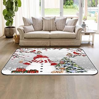 DecorLovee Large Area Rugs 4' x 6', Grey Snowman Christmas Modern Throw Carpet Floor Cover Nursery Rugss, Xmas Tree Branch Birds Indoor/Outdoor Rugs for Living Room/Bedroom