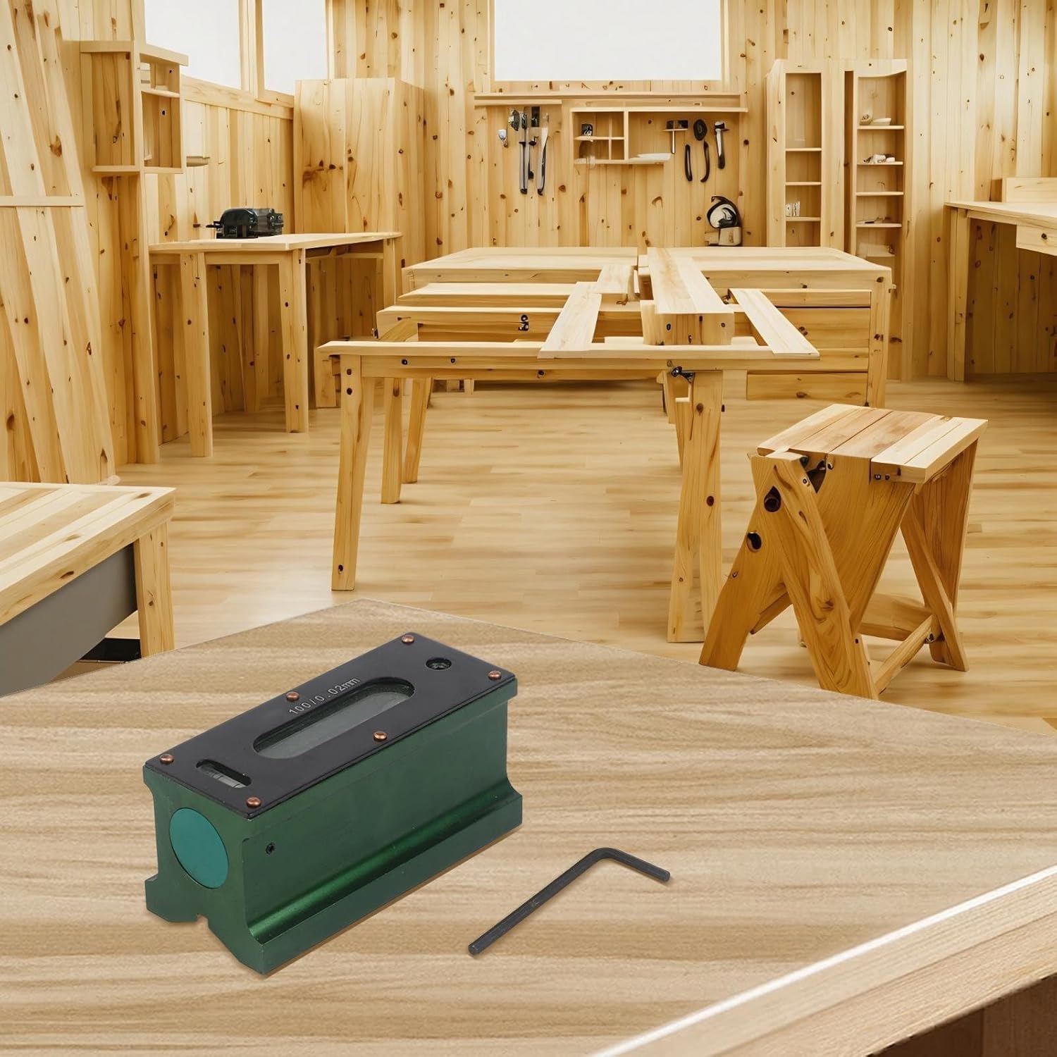 Strip Level for Industrial Machinery Alignment, 0.02mm Resolution, 100mm Measuring for Range, Metal Body with for V-Groove Base and Bubble Vials, Includes Wooden Case