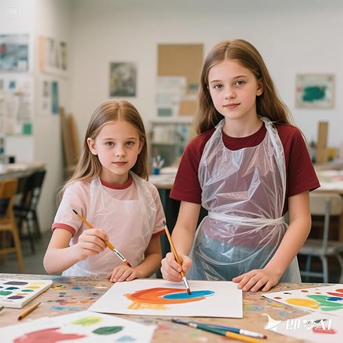 Miniatura 6 de Vin Beauty 25 delantales de arte desechables para niños, delantales de plástico transparente, desechables, impermeables, a prueba de aceite,