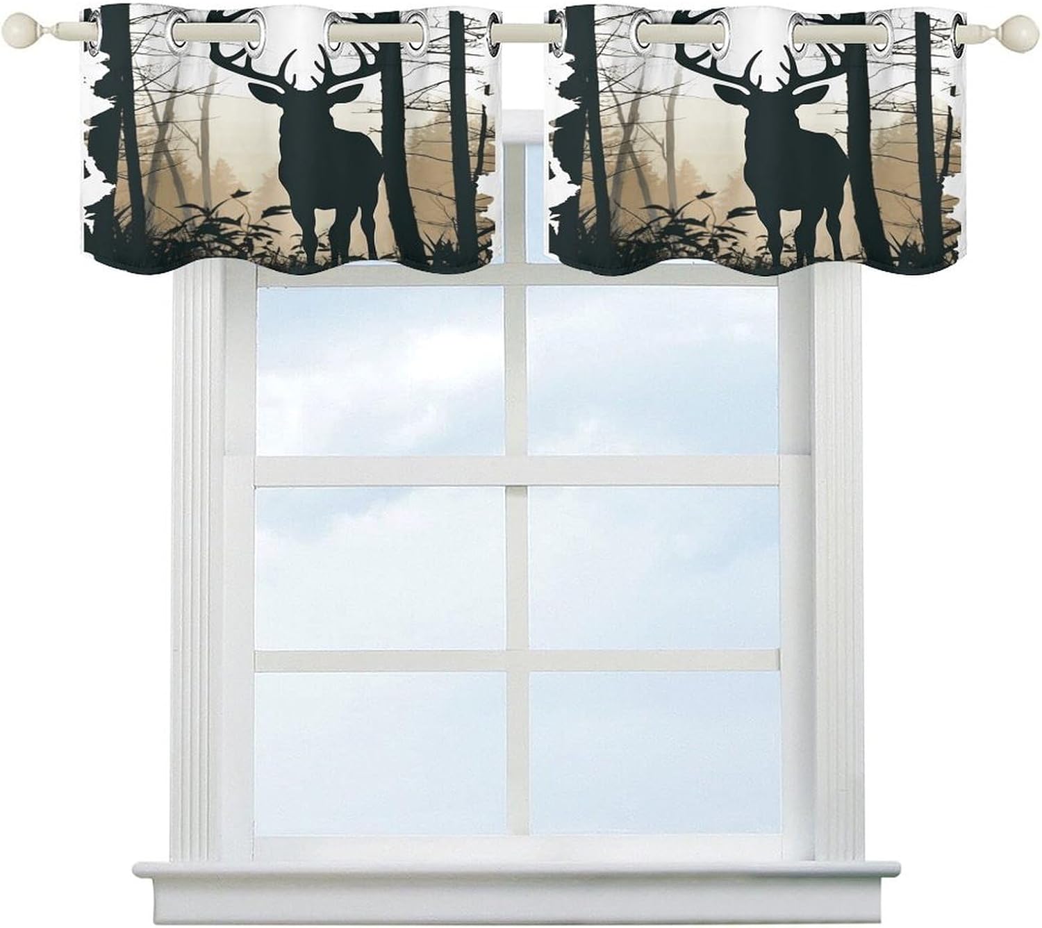 Deer Silhouette Curtain 2 Panels, Polyester Fiber, Blackout Insulated Window Curtain, Curtain Valance for Kitchen Dining Room Living Room Cafe Small Window 52 * 18.1 Inches