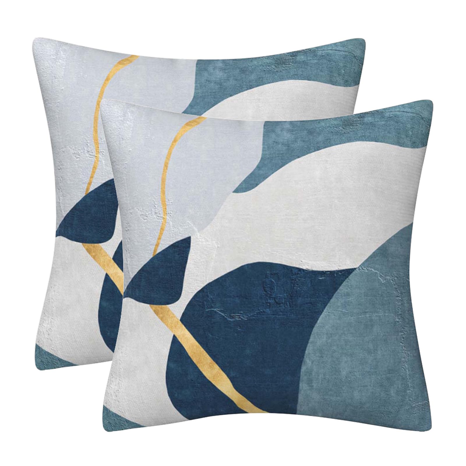 GAAFOSIPH Set of 2 Cushion Covers 45 x 45 cm Blue Gold Abstract Geometric Double Sided Print Velvet Cushions Cases Home Decorations Pillow Cover for Sofa Couch Bed Outdoor