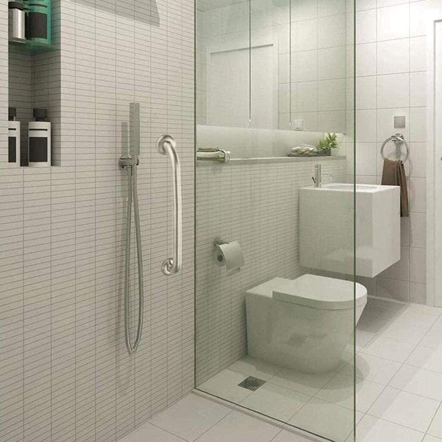 Bathtub Grab Bars,Toilet Grab Bars Safe Handrail Grab Rails Bathroom Shower, Toilet Towel Holder Handrail Bathtub Handle Safety Grip Support Armrest/Silver/335Mm