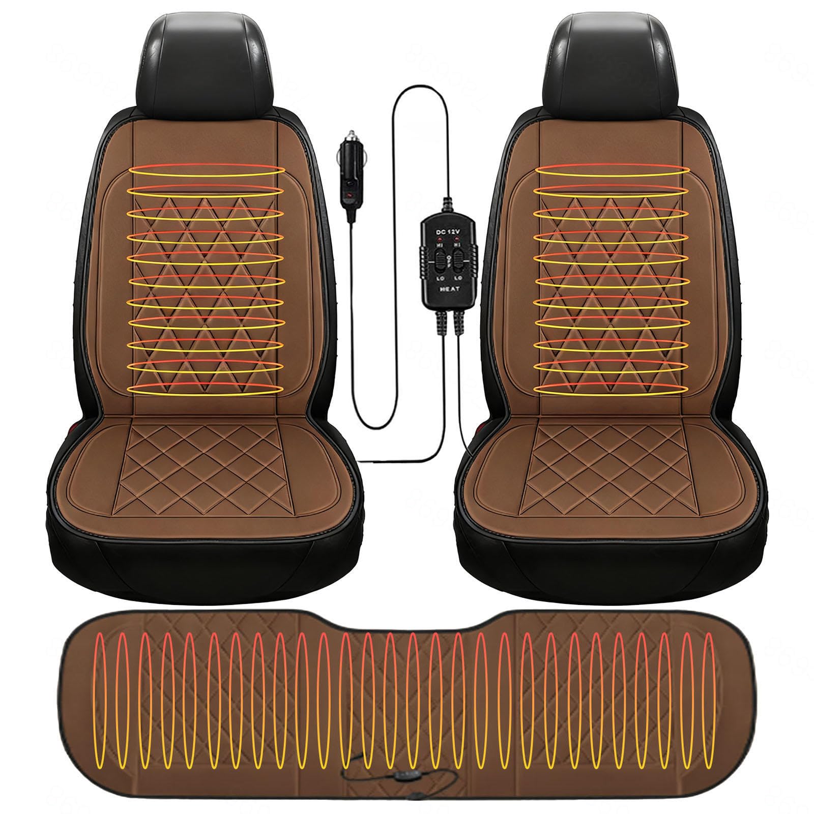 Regalo Ideal para Conductor Car Seat Cover Alfombrilla Térmica con Calefacción Rápida para Invierno,Brown-threepiece
