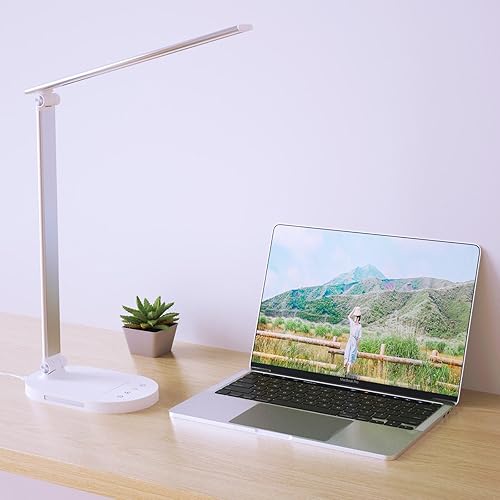Lámpara de escritorio, luz de lectura, lámpara de mesa con puerto de carga USB, luz nocturna, temporizador de 60 minutos, 6 W, 5 modos, lámpara de