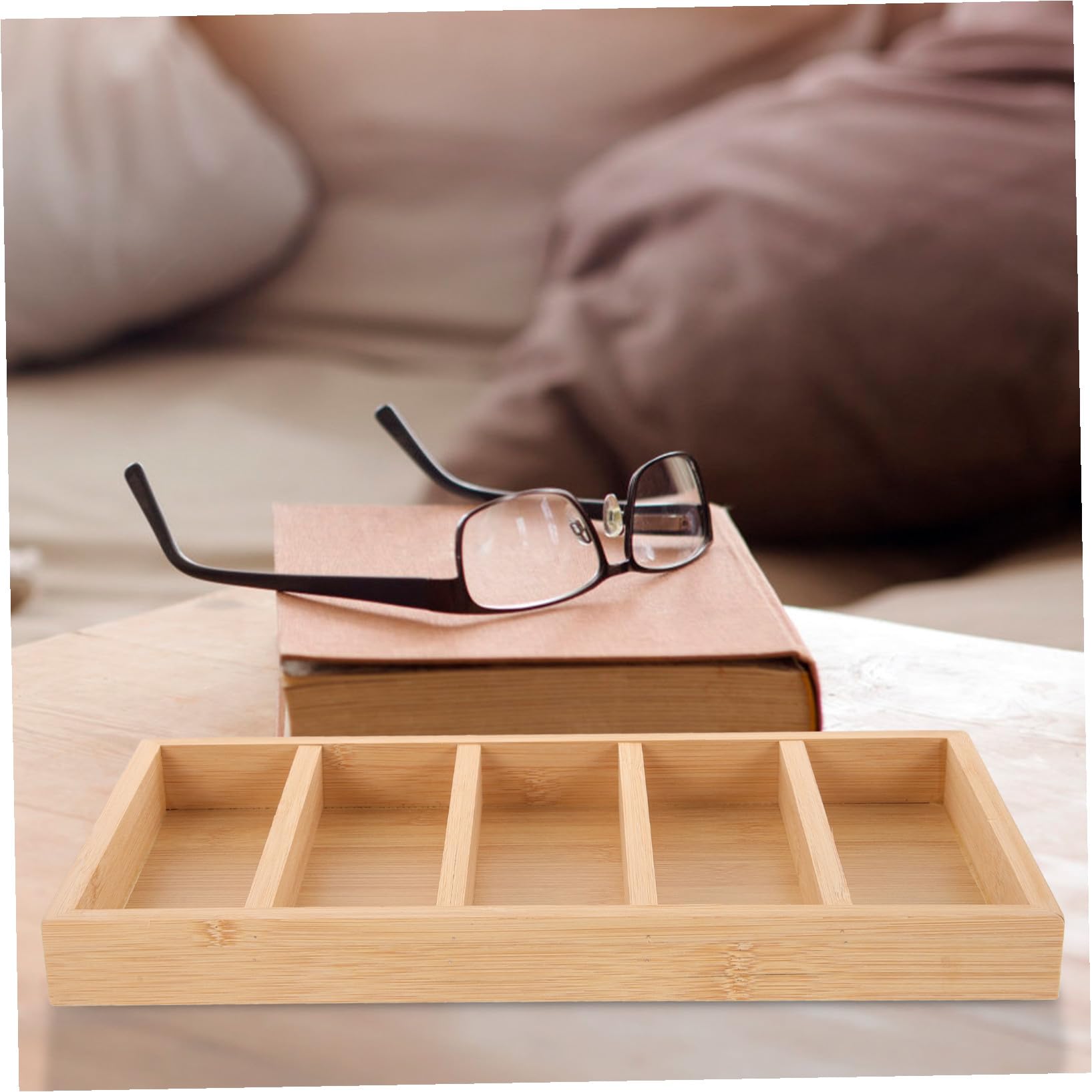 Ipetboom Organizador de Gafas de 2 Piezas 5 Compartimentos de Madera | Bandeja Khaki para Exhibición y Selección, Vitrina para Gafas de Sol en Tienda, Fiesta Verano