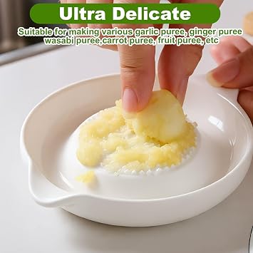 Garlic Grater Plate, Ginger Garlic Grater Ceramic Food Grinder Porcelain Ginger Grater for Ginger, Garlic, Onion, Cheese, Lemon, Chocolate, Vegetables and Fruits for Kitchen (White)