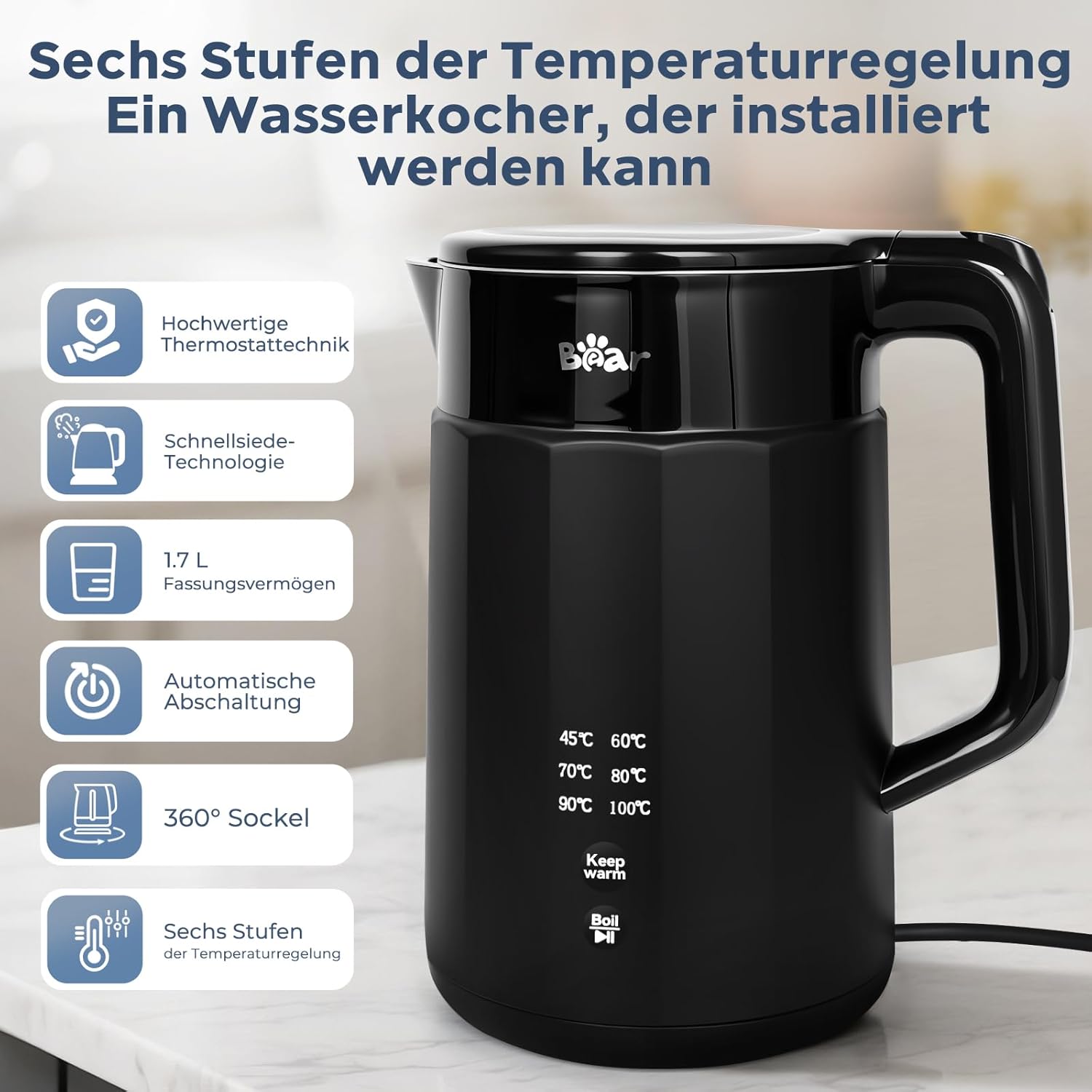 Bear vízforraló rozsdamentes acél test