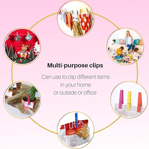 Miniatura 7 de Alfileres de ropa, pinzas de colores para ropa, 50 pines de cierre de madera de abedul natural de 2.9 pulgadas, agarre fuerte, pinzas coloridas de