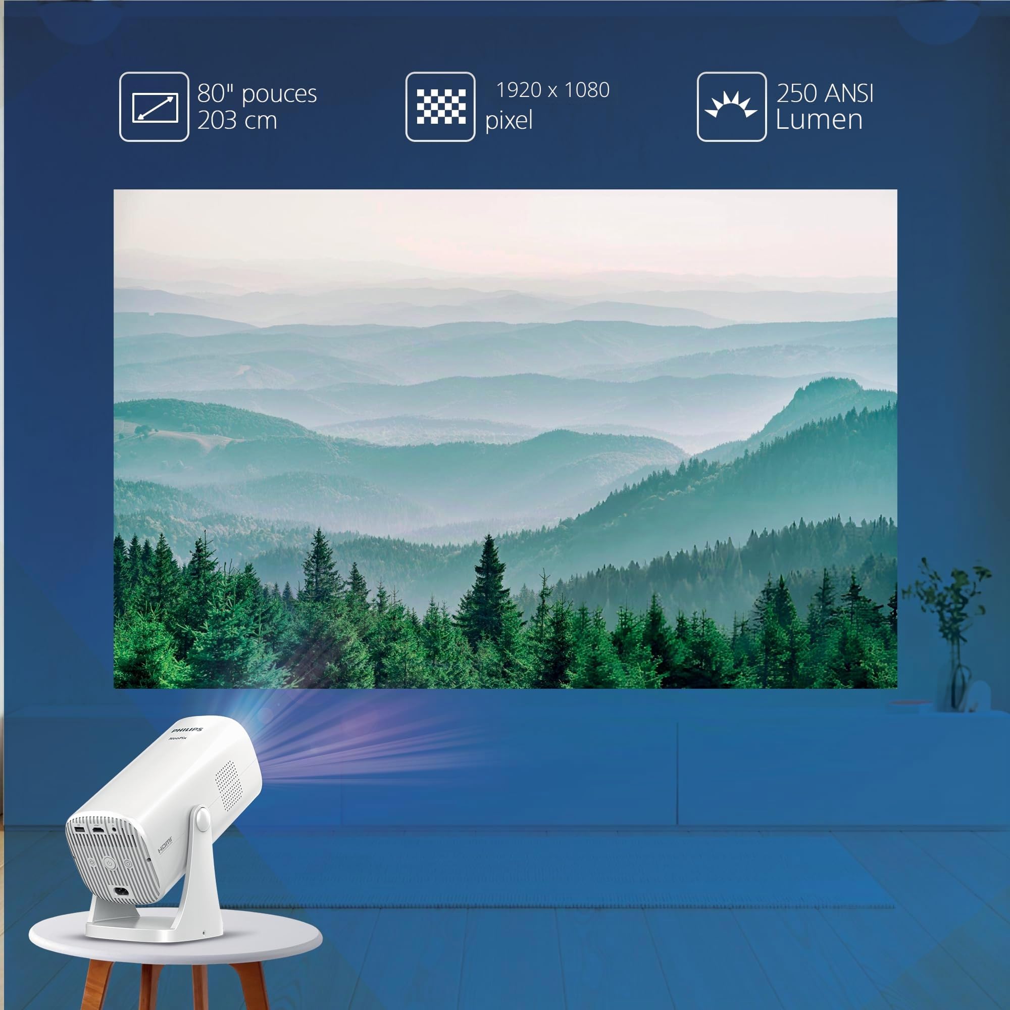 Philips Neopix 230 Smart, Videoproiettore Home Cinema, Opzioni di correzione immagine, Full HD 1080p, LuminOS, Applicazioni preinstallate.