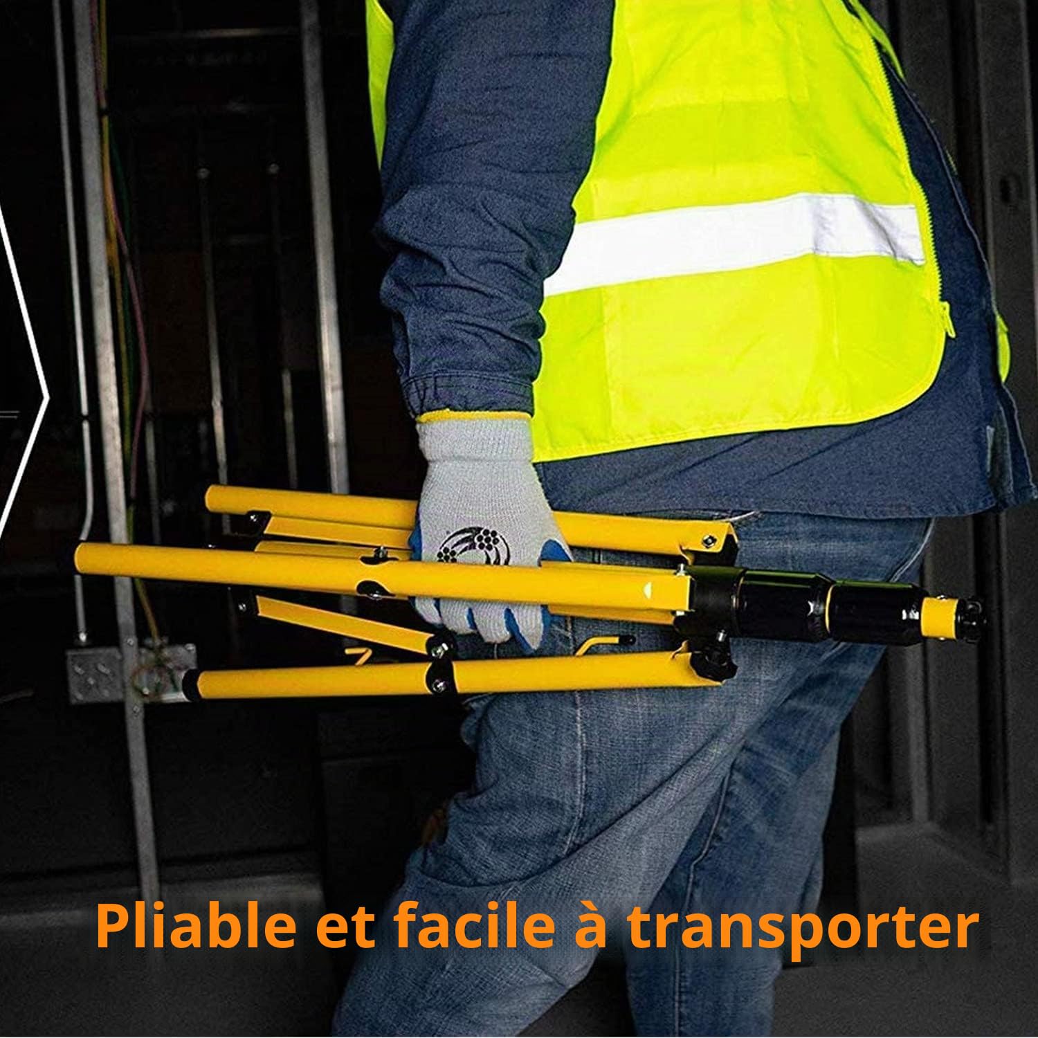 Trépied de chantier télescopique LED acier hauteur réglable 1,60 m
