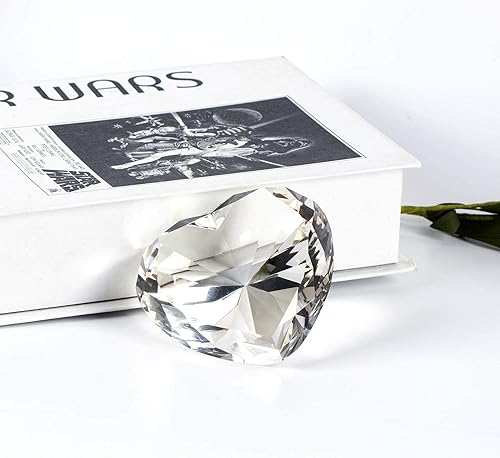 Miniatura 7 de Peso de papel de diamantes de cristal transparente con caja de regalo, 80 mm de forma de corazón, peso de papel de cristal de diamante real, peso de