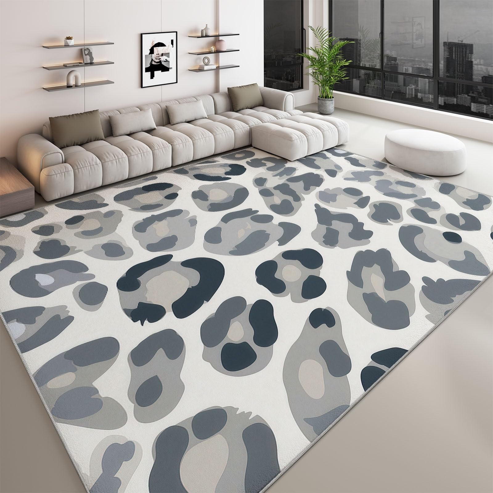 Dywan do sypialni 180 x 240 cm miękki nadruk artystyczny abstrakcyjny, antypoślizgowy dywan do salonu zmywalny wystrój szary zwierzęta lampart kolorowe klocki - dywan do salonu pokój dziecięcy pokój