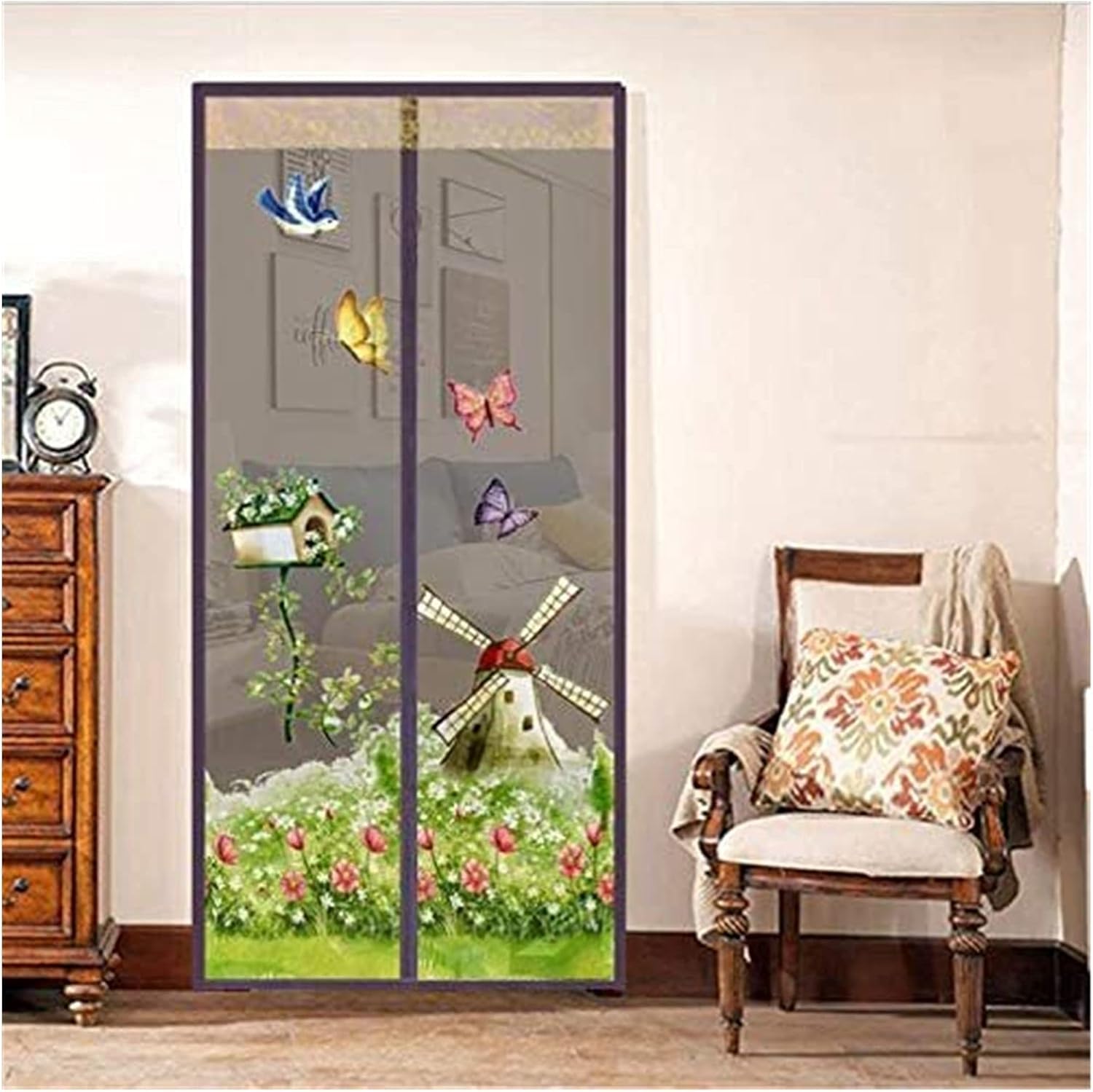 Magnet Fly Screen Door Insect Screen, 35" X82" Fly Curtain, Mosquito Net Automatic Close Insect Screen for Door Living Room Patio (Color : Brown, Size : W140*H220cm(55 * 86inch))
